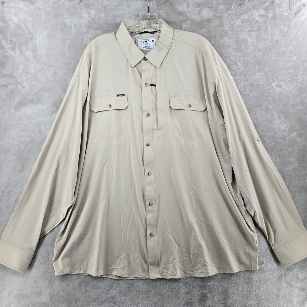 Poncho Outdoors Shirt Mens XXL Tan Regular Fit Magnetic Pockets **cut**